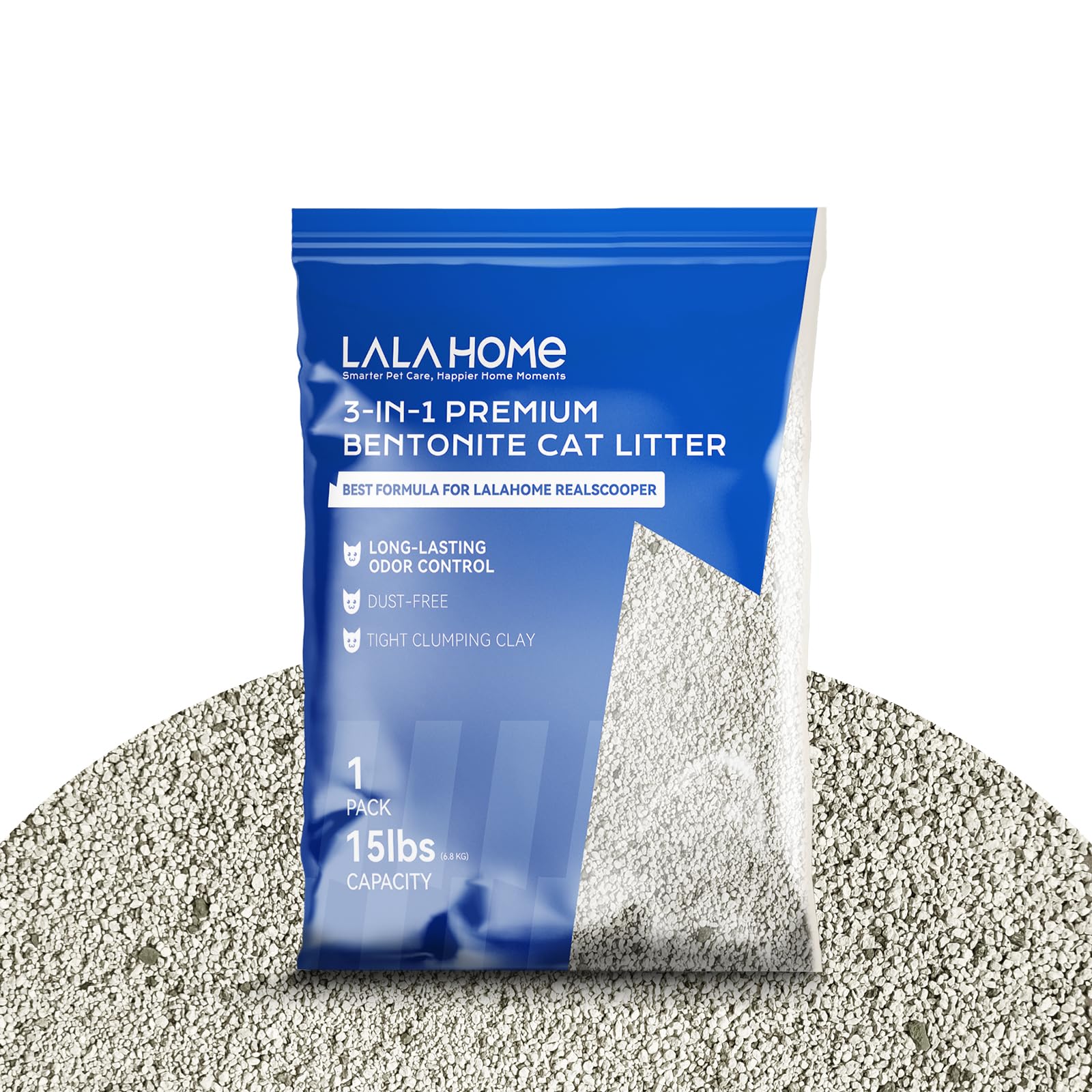 LALAHOME Premium Bentonite Cat Litter - 15 lb Odor Control & Dust-Free