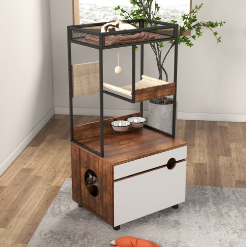 Cat Cabinet & Tree Tower with Litter Box Enclosures