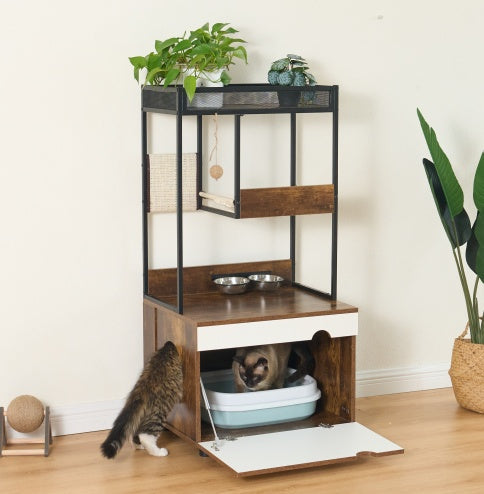 Cat Cabinet & Tree Tower with Litter Box Enclosures