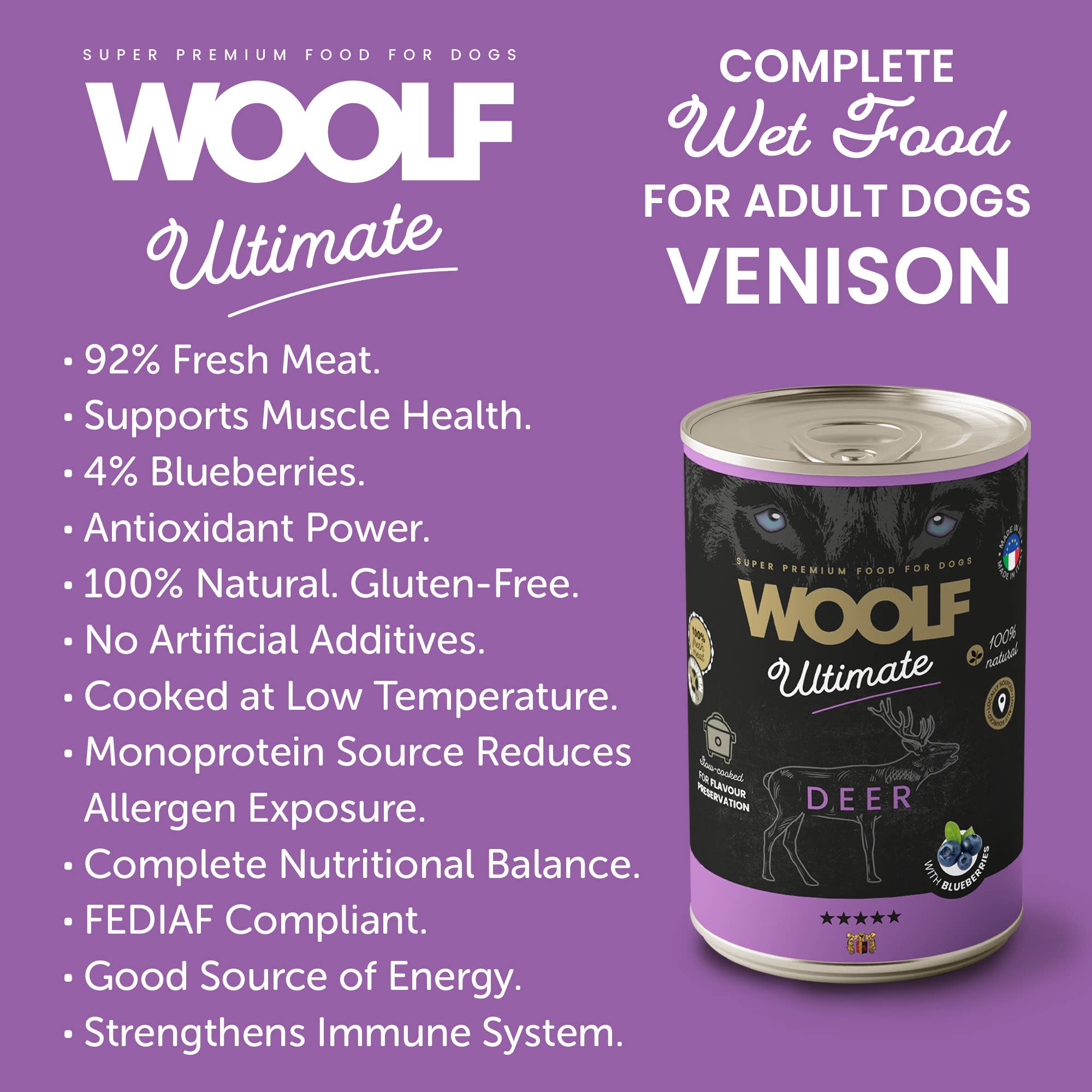 Woolf Canned Dogfood - Deer with Blueberries