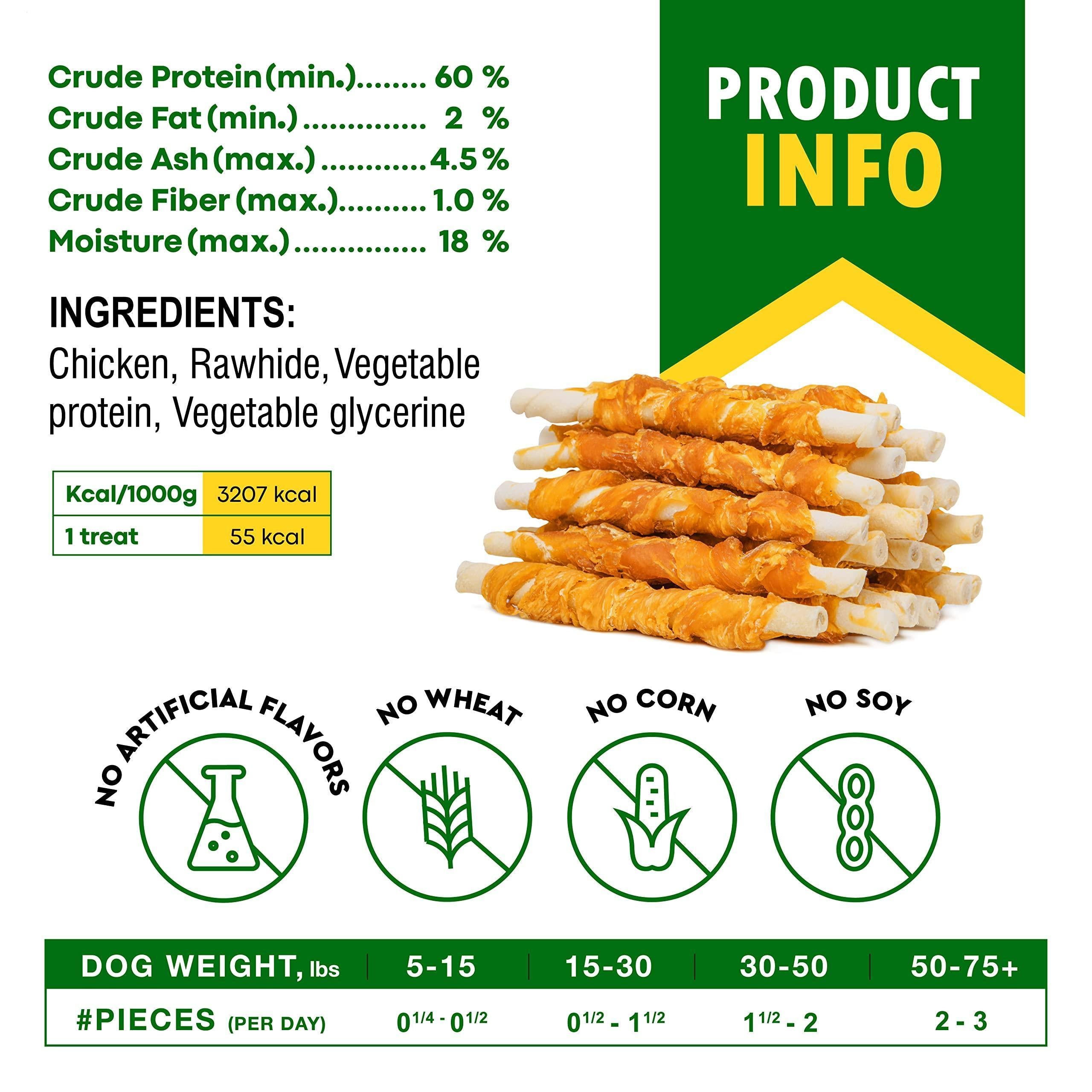 Chicken-Wrapped Rawhide Dog Sticks - Grain Free Treats