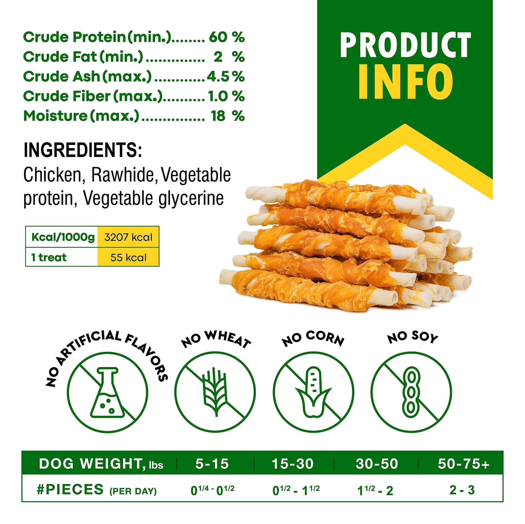 Chicken-Wrapped Rawhide Dog Sticks - Grain Free Treats