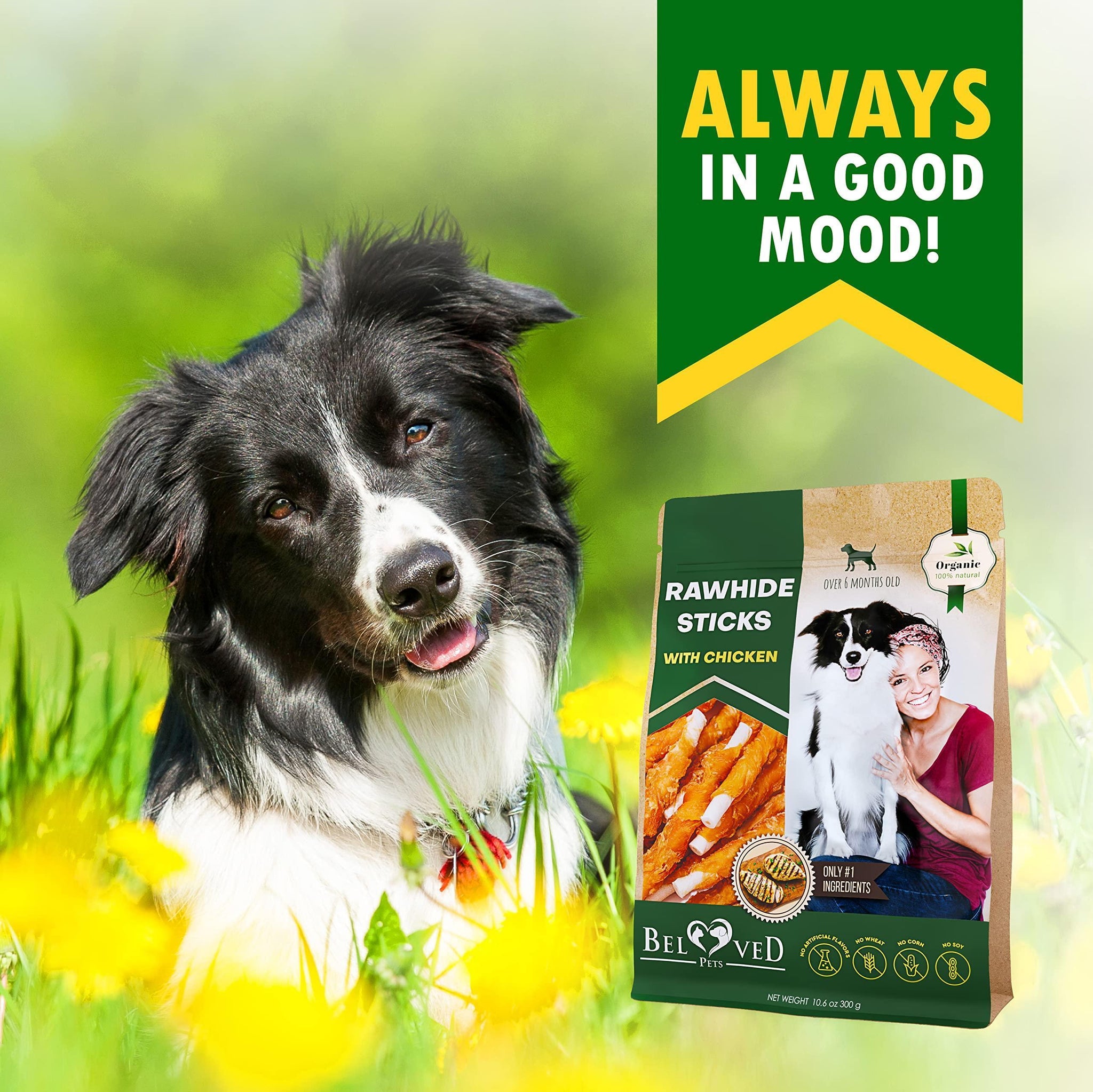 Chicken-Wrapped Rawhide Dog Sticks - Grain Free Treats
