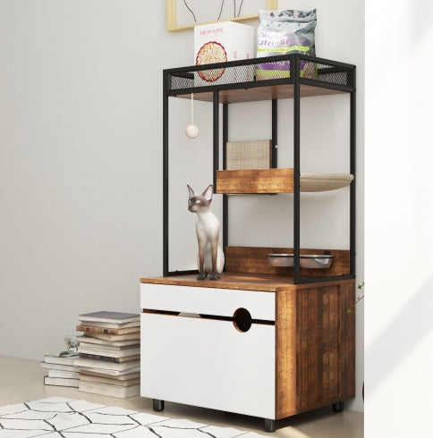 Cat Cabinet & Tree Tower with Litter Box Enclosures