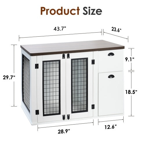 Elegant Dual-Door Wooden Dog Crate