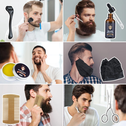 5pcs Beard Growth Kit Men Barbe Hair Enhancerbeard Essentiall Oil Beard care Leave-in Conditioner,Double Sided Comb Beard Cream