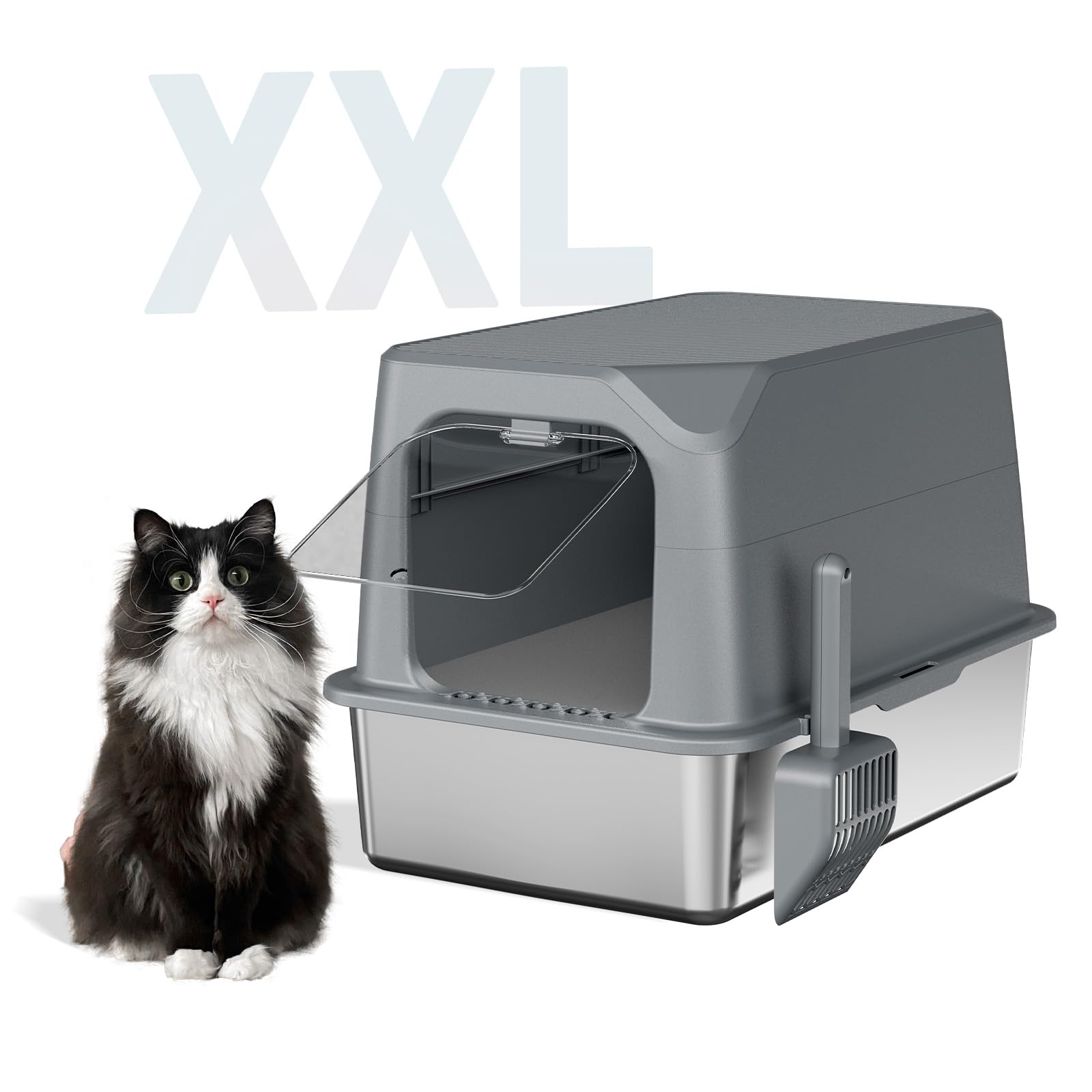 Qumiaopet XXL Stainless Steel Cat Litter Box with Lid