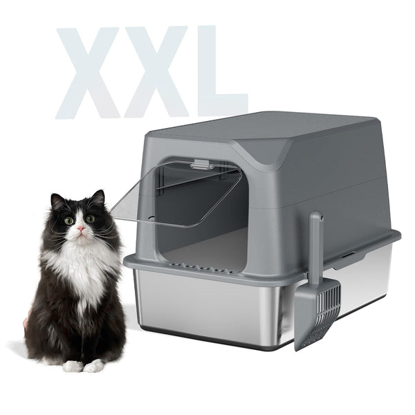 Qumiaopet XXL Stainless Steel Cat Litter Box with Lid