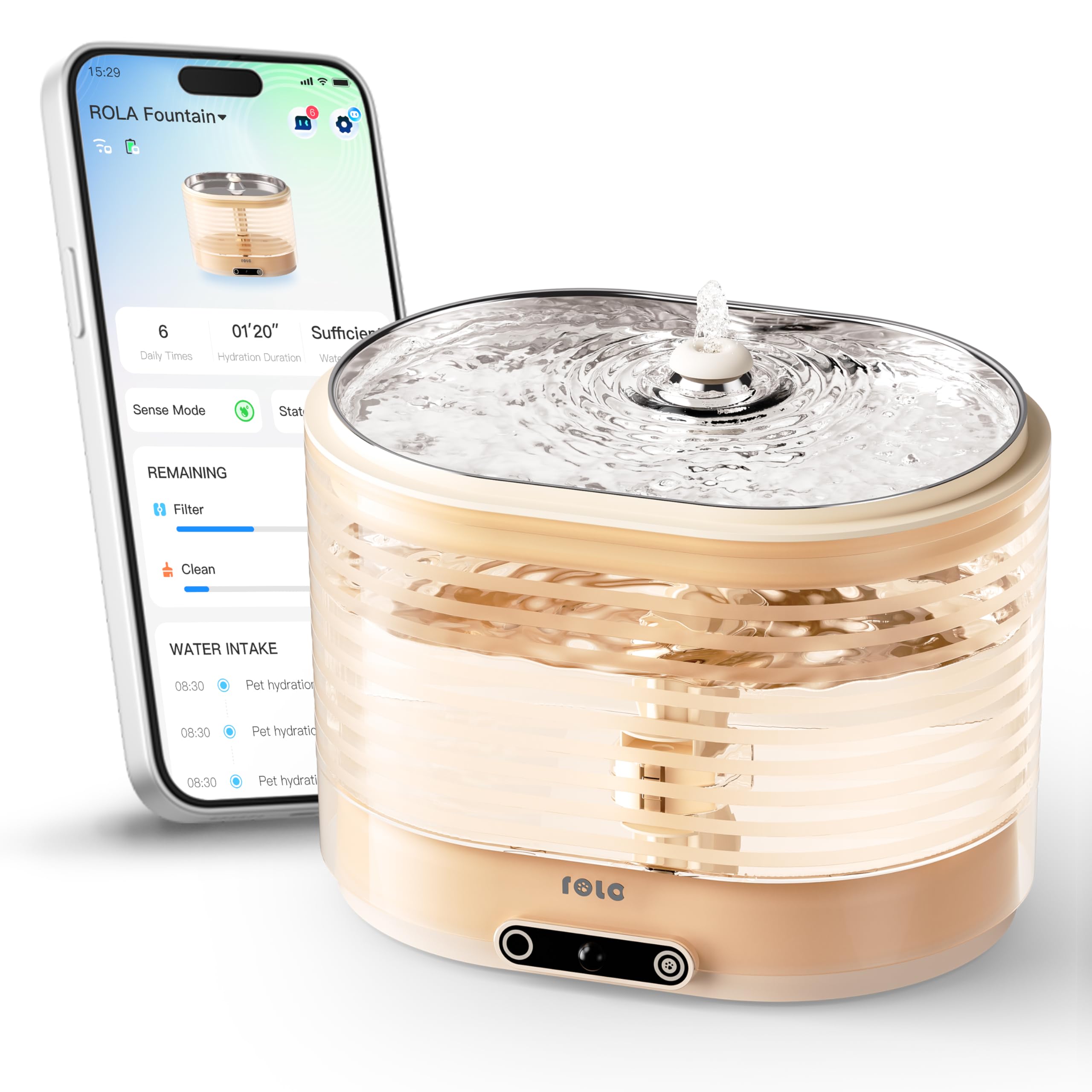 EBO ROLA Smart Cat Fountain: Cordless & App-Controlled Stainless Steel Water Dispenser