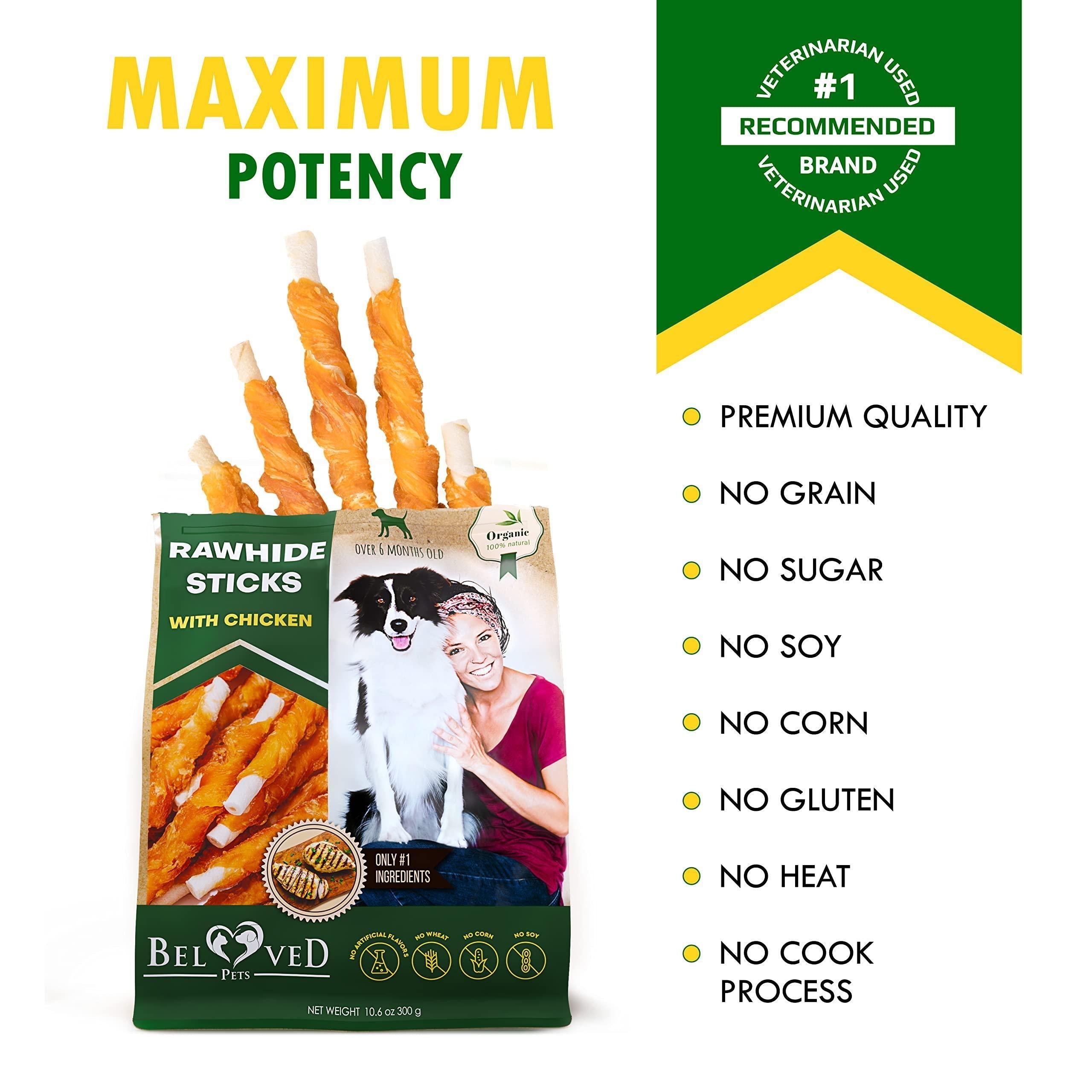 Chicken-Wrapped Rawhide Dog Sticks - Grain Free Treats