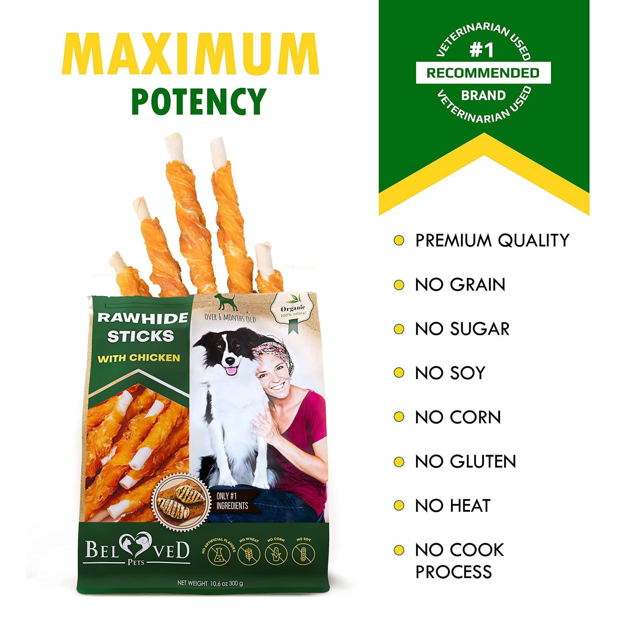 Chicken-Wrapped Rawhide Dog Sticks - Grain Free Treats