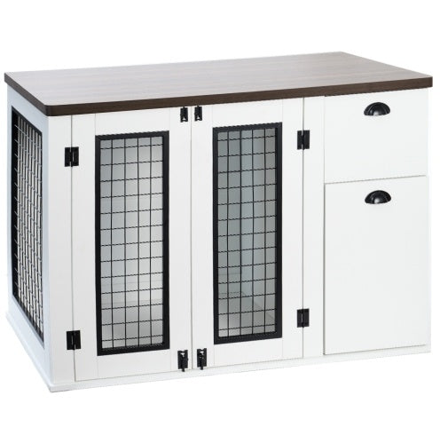 Elegant Dual-Door Wooden Dog Crate
