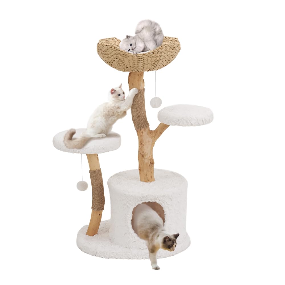 Unipaws Modern White Cat Tower for Large Cats